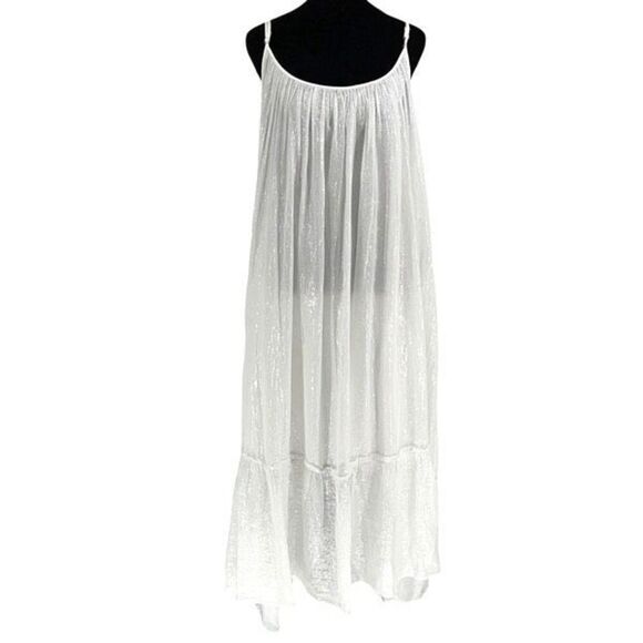 Debbie Katz Dresses & Skirts - Debbie Katz Womens Tierred Pleated Sleeveless Boho Maxi Dress White Silver Size
